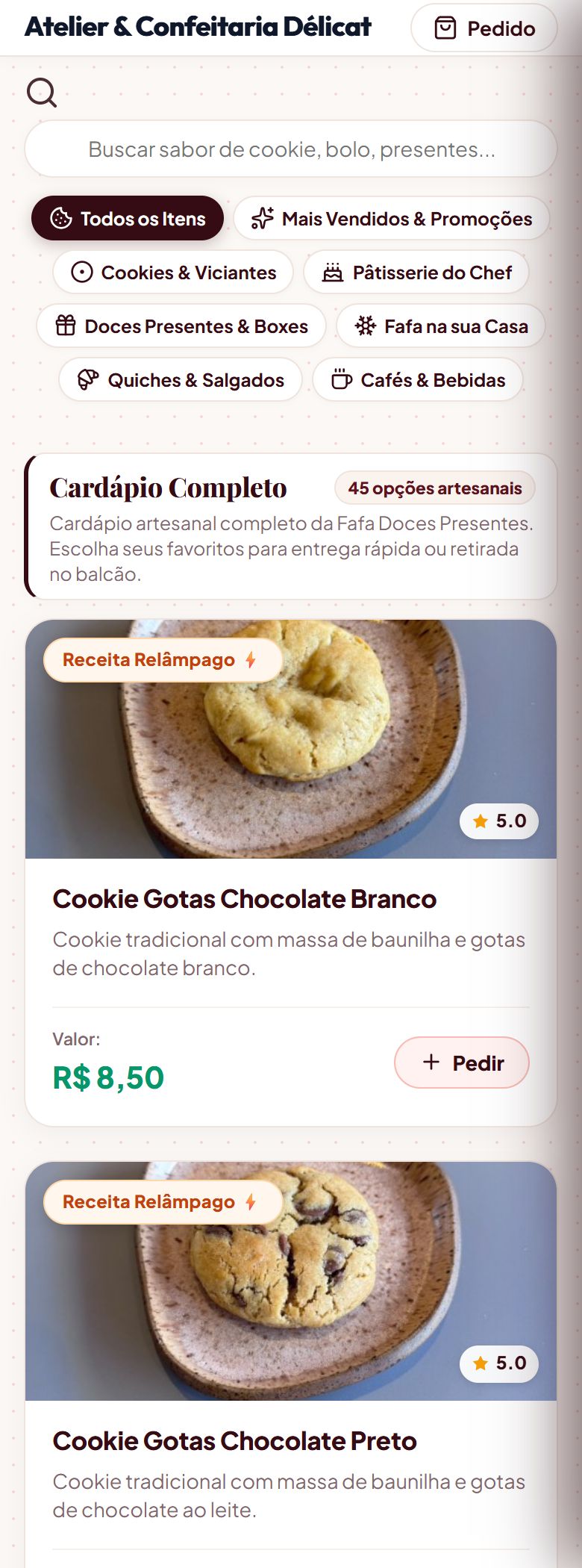 Screenshot do Cardápio Mobile